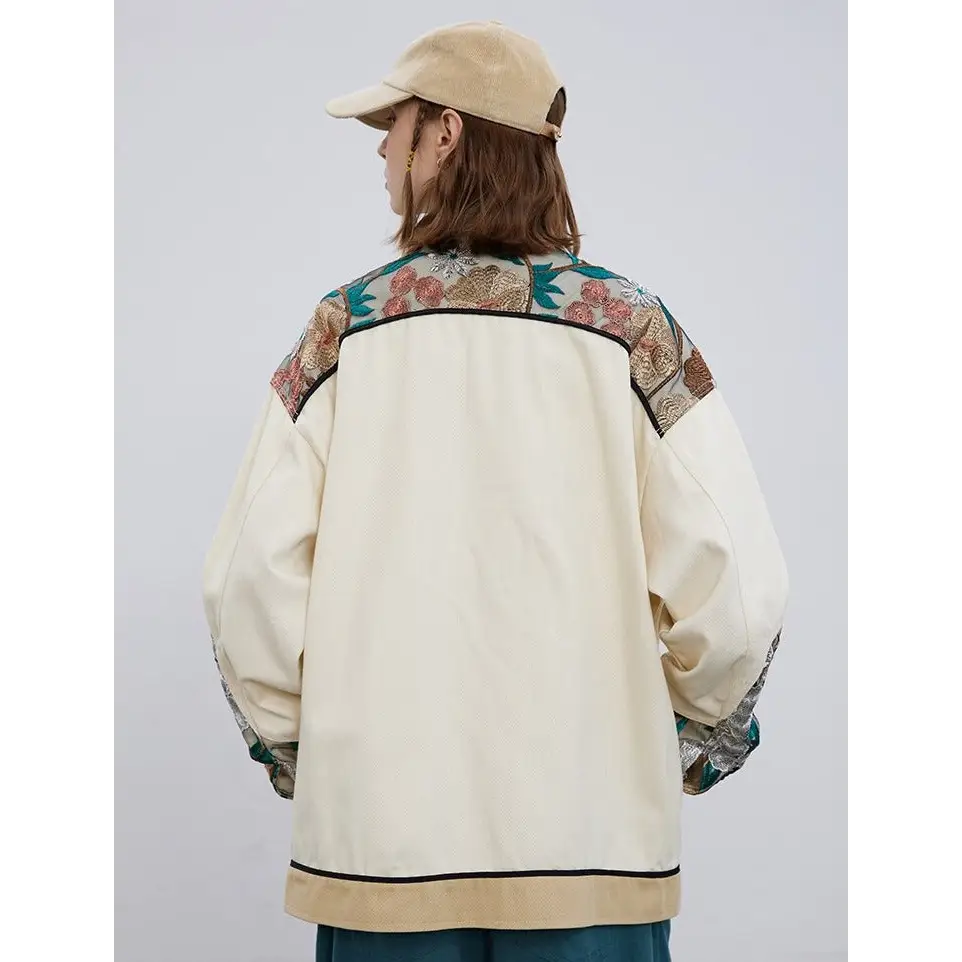 Y2k floral denim jacket in relaxed fit for stylish comfort