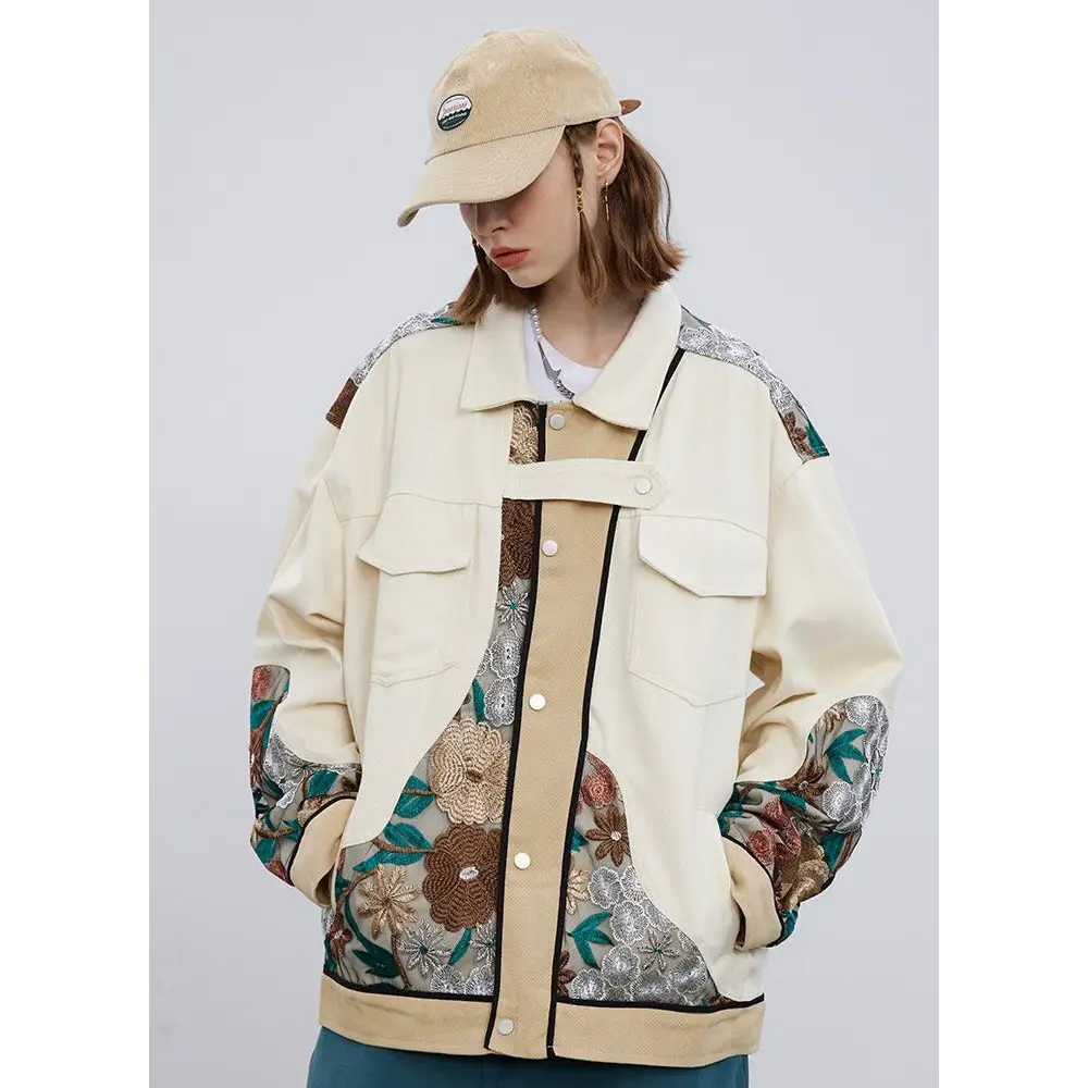 Y2k floral denim jacket in relaxed fit for stylish comfort