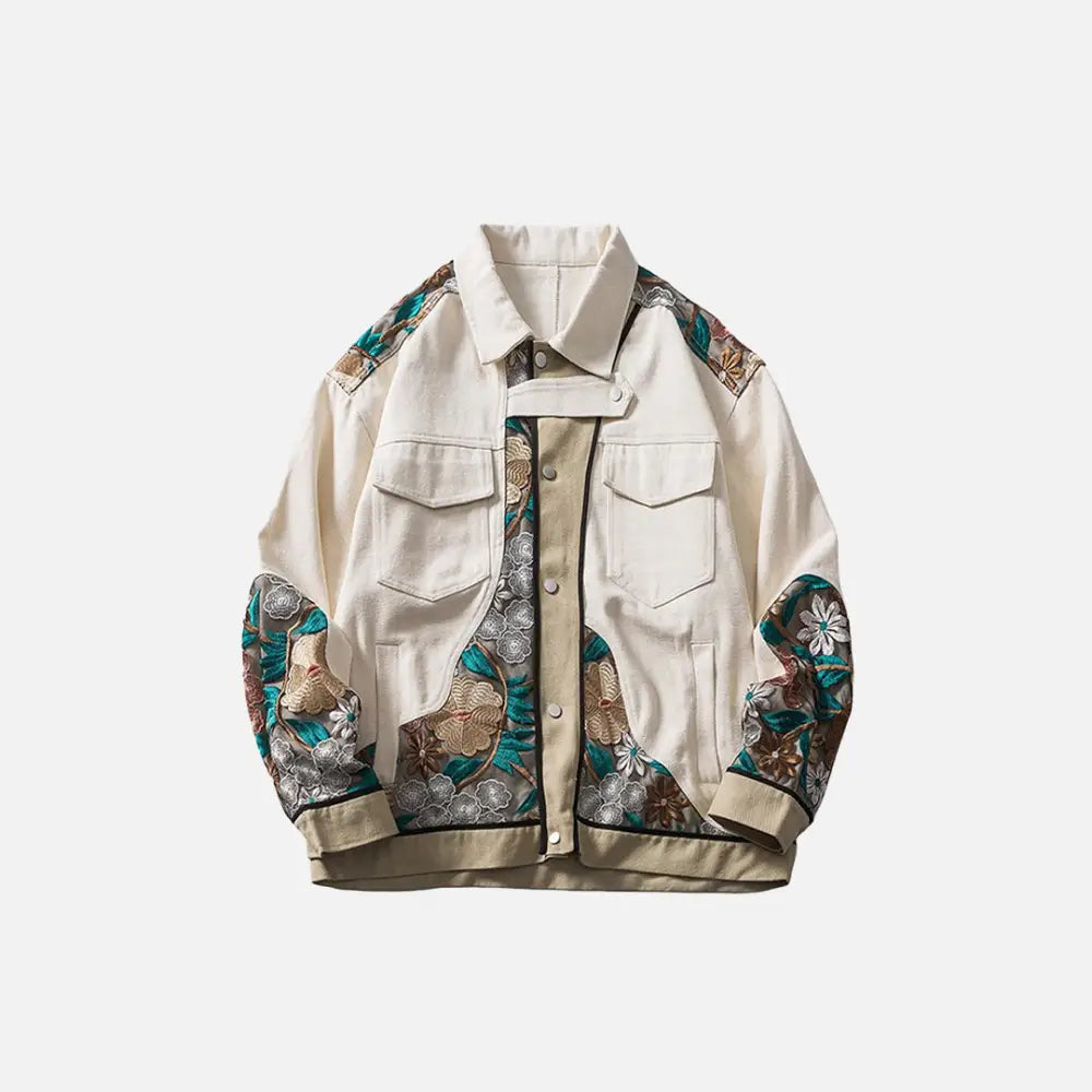 Y2k floral denim jacket in relaxed fit for stylish comfort - beige / m