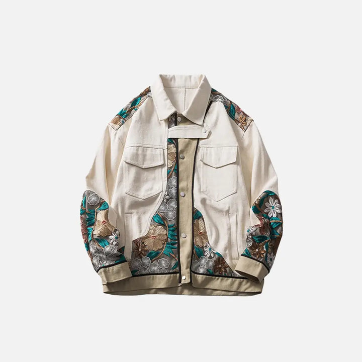 Y2k floral denim jacket in relaxed fit for stylish comfort - beige / m