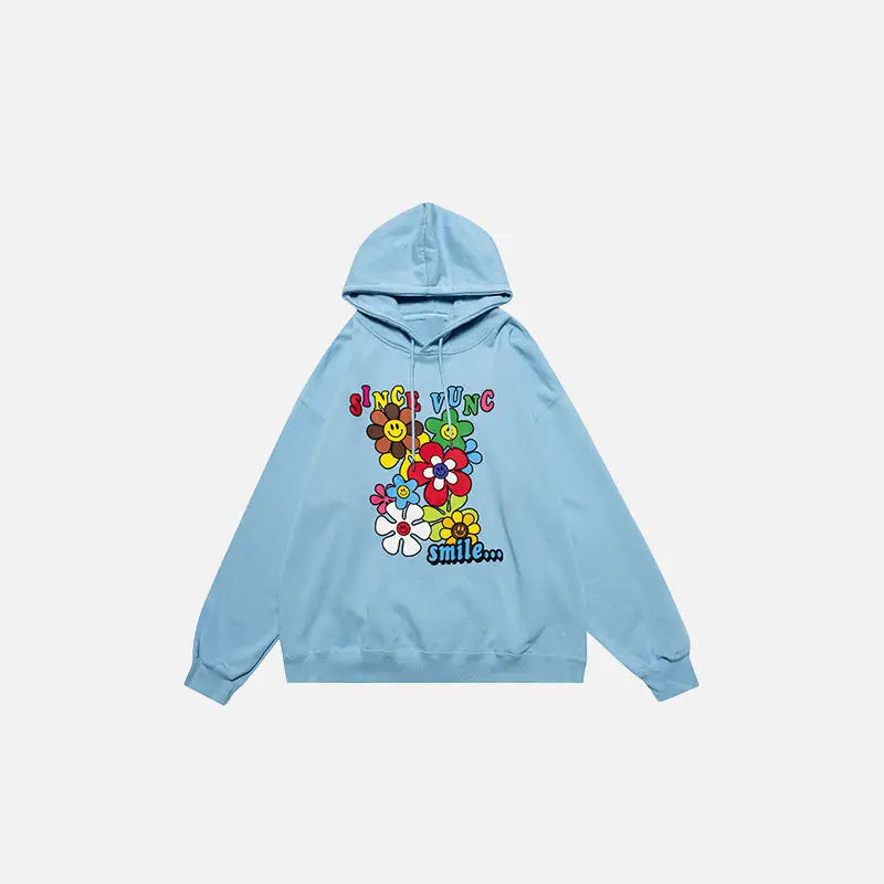 Y2k loose hoodie for floral season comfort and style - blue / m - hoodies