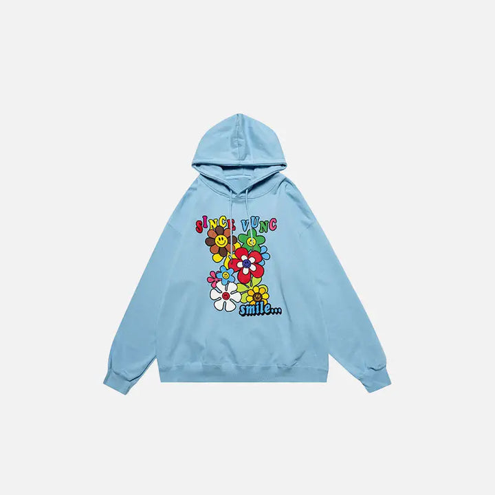 Y2k loose hoodie for floral season comfort and style - blue / m - hoodies