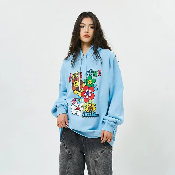 Y2k loose hoodie for floral season comfort and style - hoodies