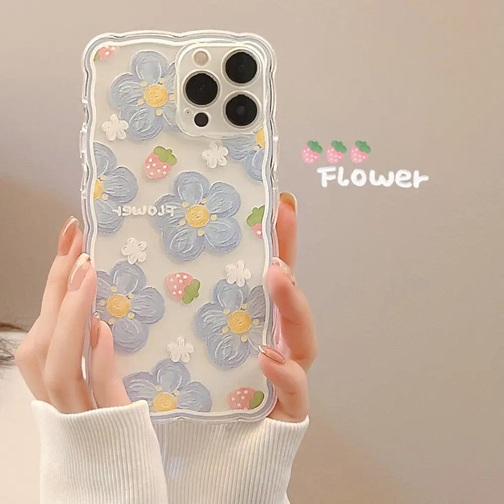 Y2k flowers and strawberries iphone case in durable silicone - cases