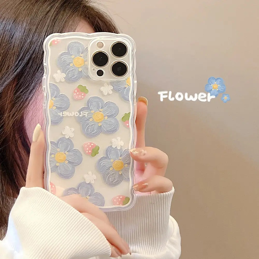 Y2k flowers and strawberries iphone case in durable silicone - cases