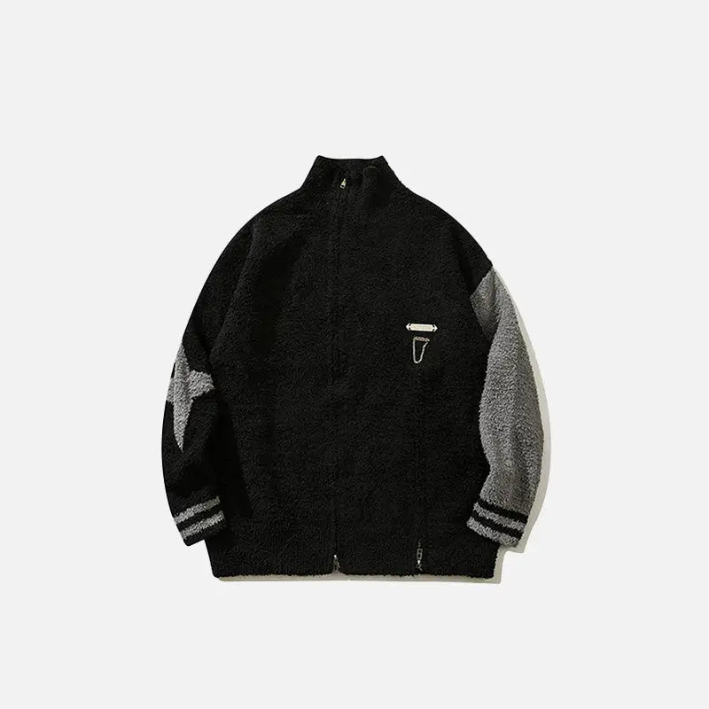 Cozy y2k style stars and stripes fleece jacket - black / m - jackets