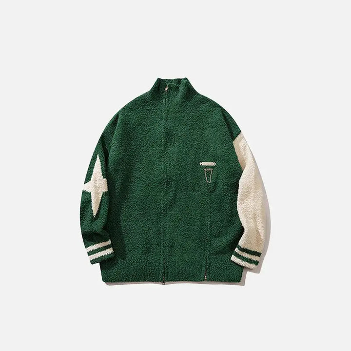 Cozy y2k style stars and stripes fleece jacket - green / m - jackets