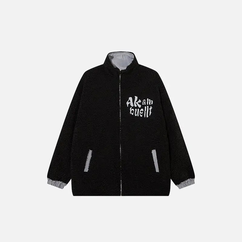 Y2k plush fleece zip jacket from the streetwear collection - black / m
