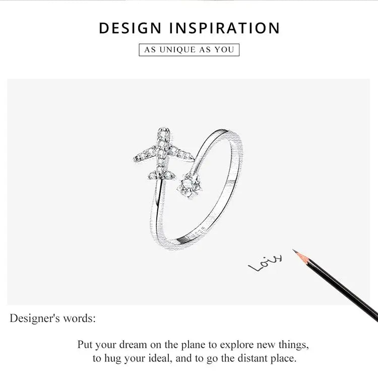 Y2k flying airplane 925 sterling silver ring - rings