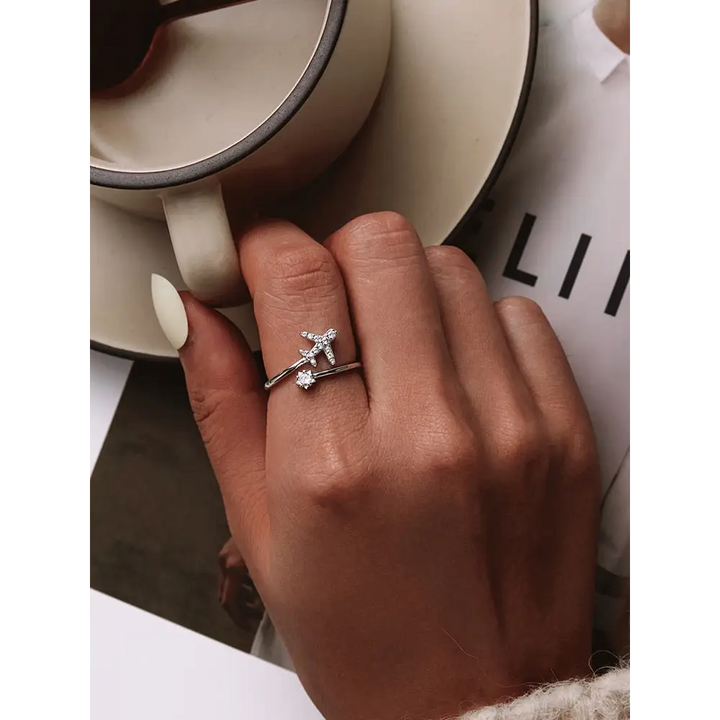 Y2k flying airplane 925 sterling silver ring - rings