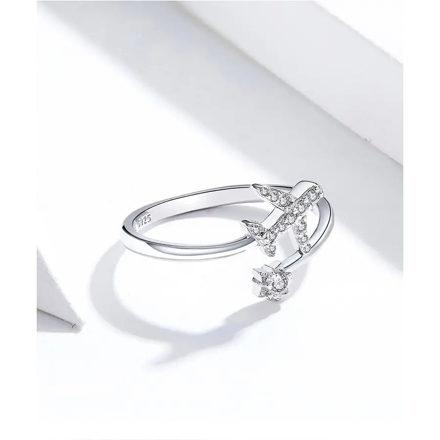 Y2k flying airplane 925 sterling silver ring - rings