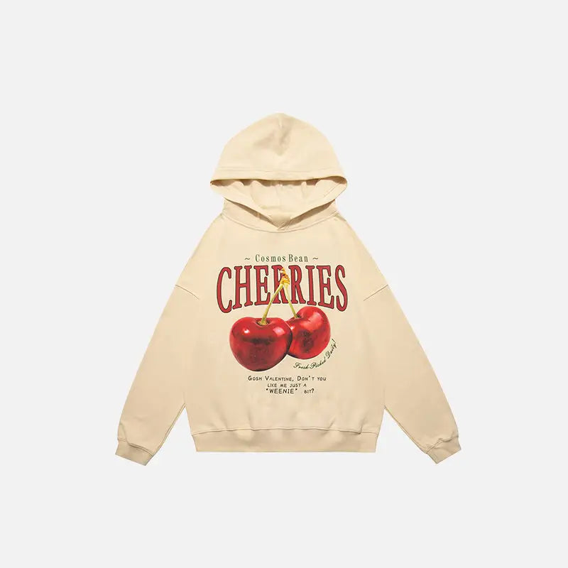 Fruit code cherry print hoodie for stylish y2k streetwear - khaki / s - hoodies