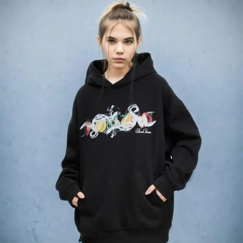 Y2k fruit graphic print hoodie for stylish comfort - hoodies