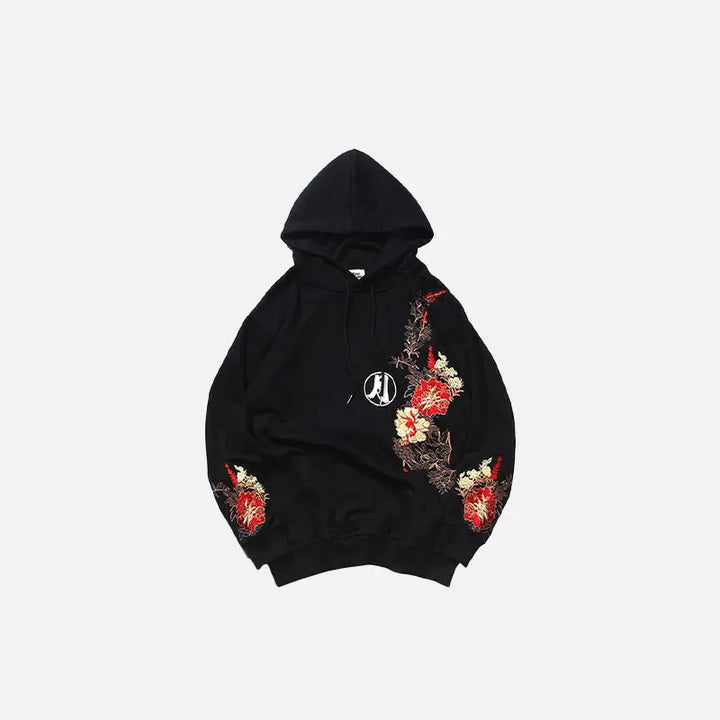 Château de pleine lune y2k hooded sweatshirt with floral pattern - black / s - hoodies