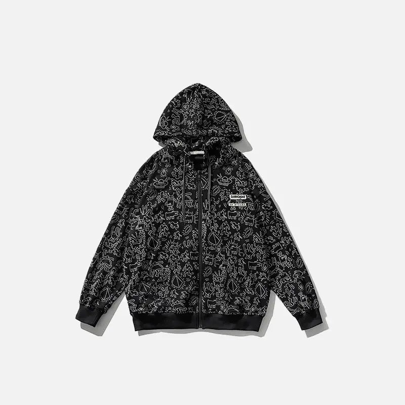 Y2k full print graphic zip hoodie for comfort and style - black / s - hoodies