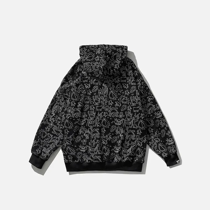Y2k full print graphic zip hoodie for comfort and style - hoodies