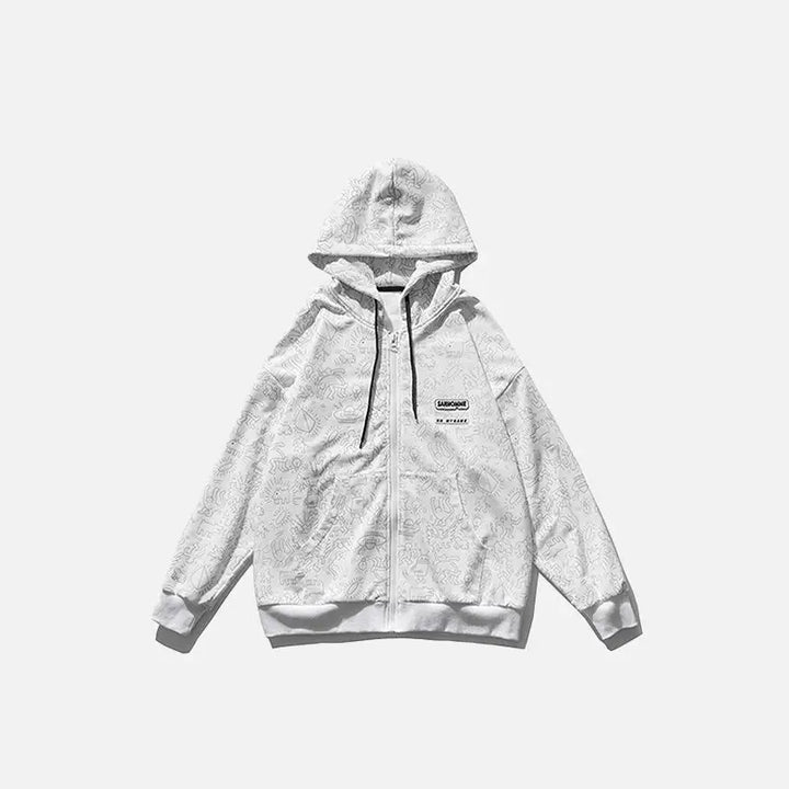 Y2k full print graphic zip hoodie for comfort and style - white / s - hoodies