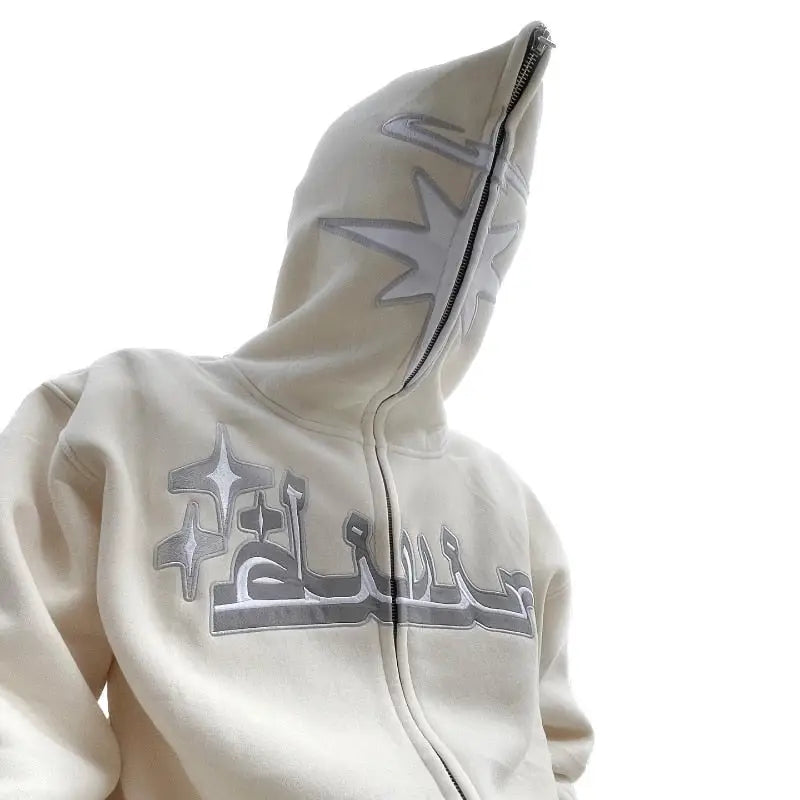Y2k white hooded sweatshirt with zip