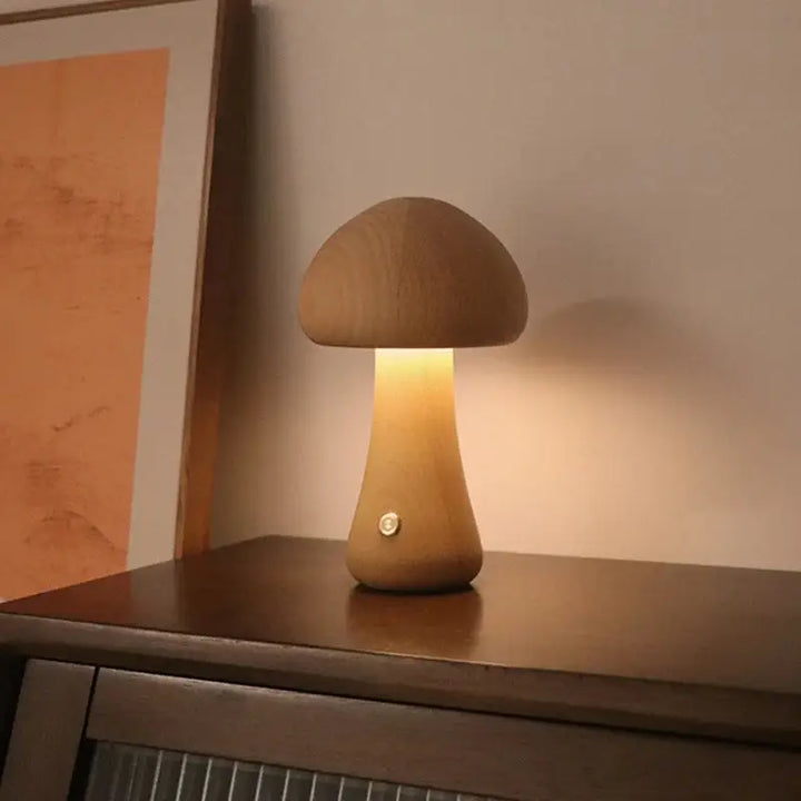 Fungi dimmable night light with wood-capped mushroom design