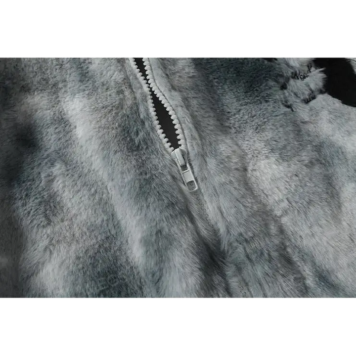 Y2k fur letters jacket for bold fashion statements - furry