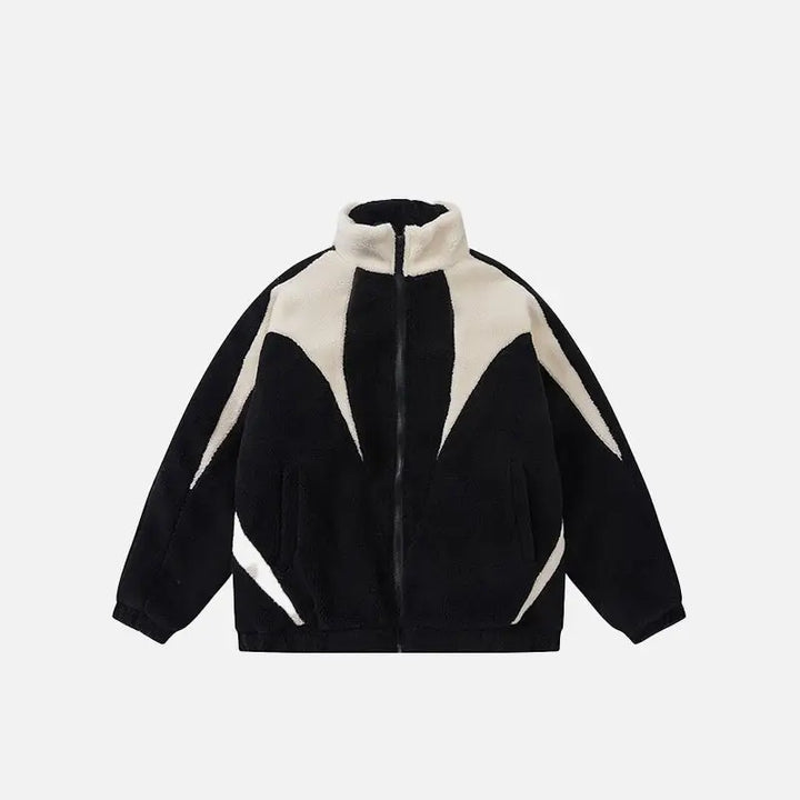 Y2k furry fleece zip jacket for warmth and style - black / m