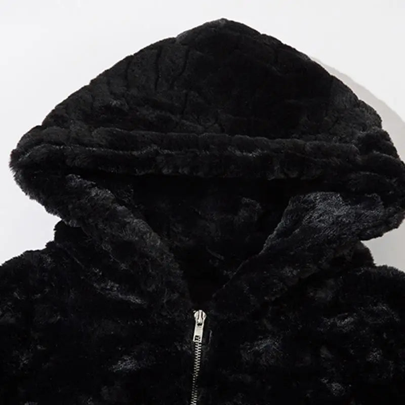 Black fuzzy embroidery y2k jacket for nostalgic style
