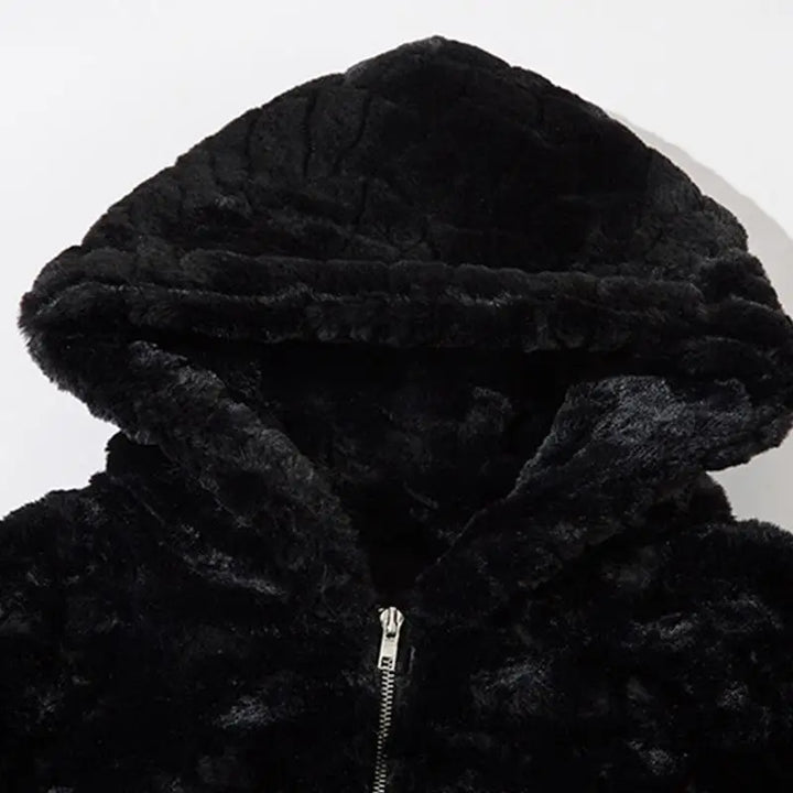 Black fuzzy embroidery y2k jacket for nostalgic style
