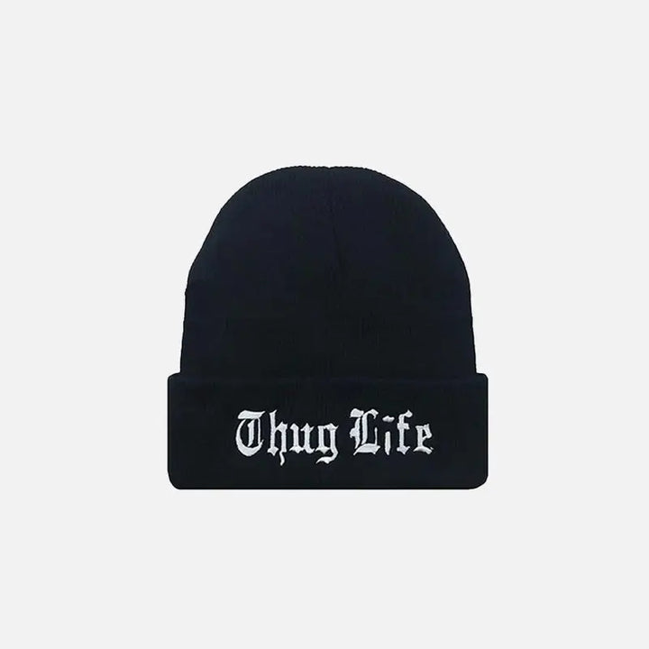 Vibrant gangster knitted beanie for y2k style - black - beanies