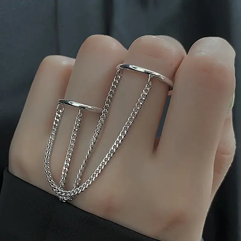 Geometric punk rings set with y2k wrist chain for trendy styling - 18