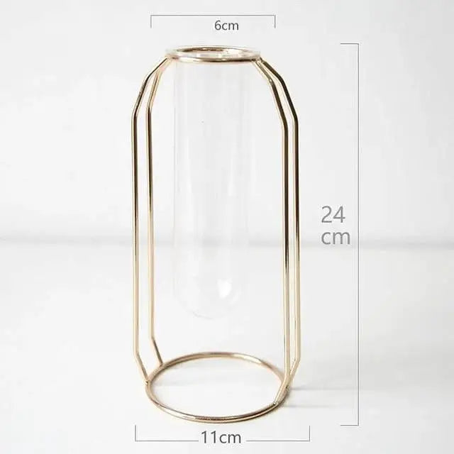 Geometric tube vase for dark academia and aesthetic decor - gold / b