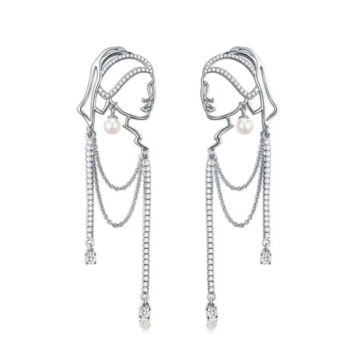 Vermeer girl with a pearl earring outline earrings y2k style - earrings