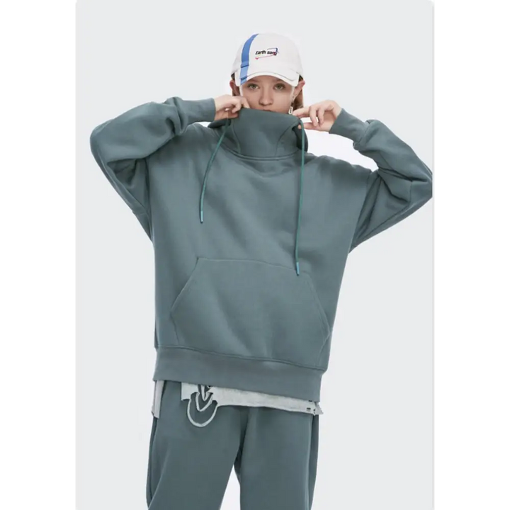 Going up y2k mock neck hoodie for stylish streetwear essentials - grey blue / xl - hoodies