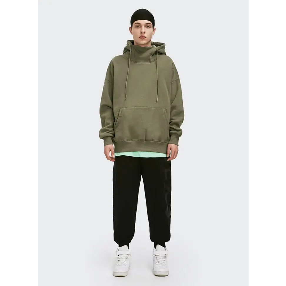 Going up y2k mock neck hoodie for stylish streetwear essentials - khaki / xl - hoodies