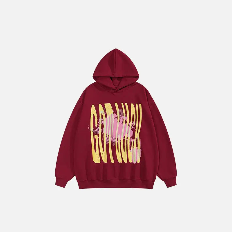 Got luck y2k letter print hoodie for stylish streetwear fashion - burgundy / s - hoodies