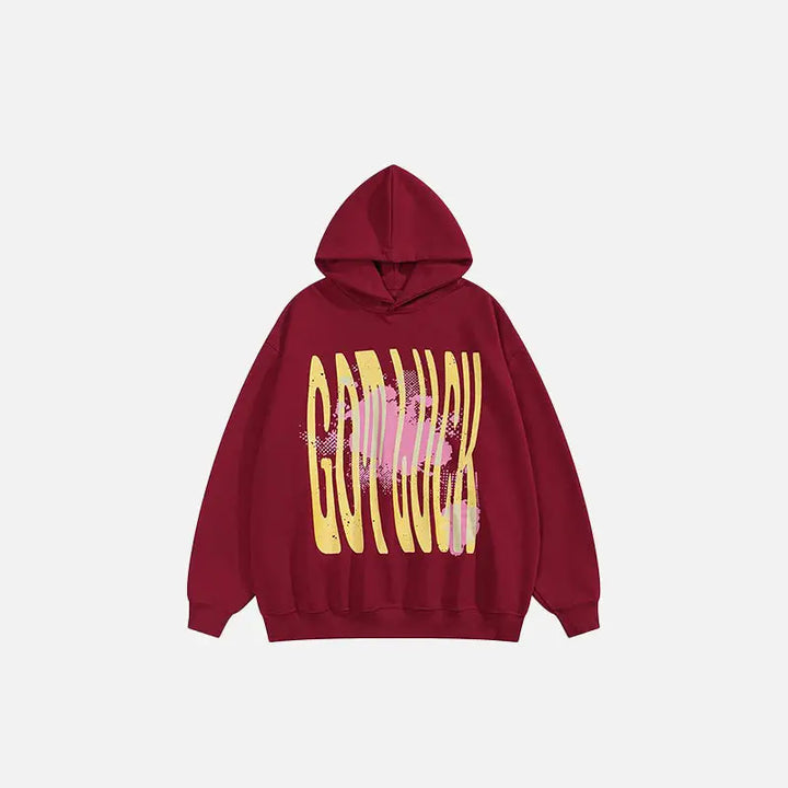 Got luck y2k letter print hoodie for stylish streetwear fashion - burgundy / s - hoodies
