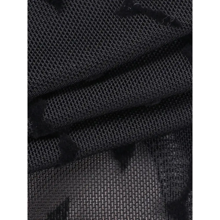 Black mesh bustier with lace trim and bat motifs for y2k style - crop top