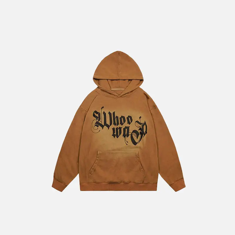 Y2k gradient print loose hooded sweatshirt for comfort and style - khaki / m - hoodies