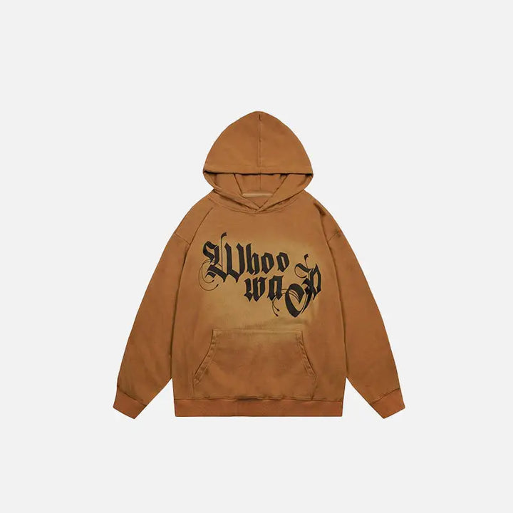 Y2k gradient print loose hooded sweatshirt for comfort and style - khaki / m - hoodies