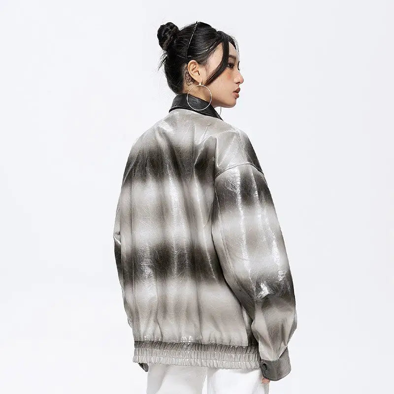 Y2k gradient turndown collar leather jacket for fashion-forward trends - jackets