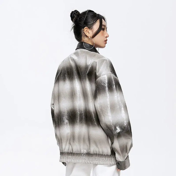 Y2k gradient turndown collar leather jacket for fashion-forward trends - jackets