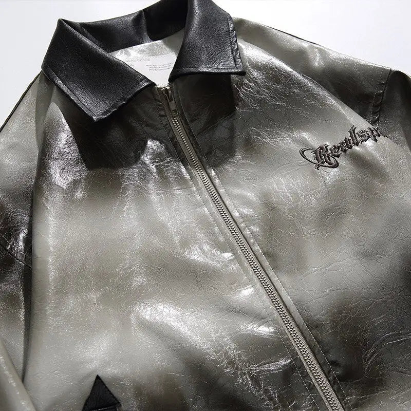 Y2k gradient turndown collar leather jacket for fashion-forward trends - jackets