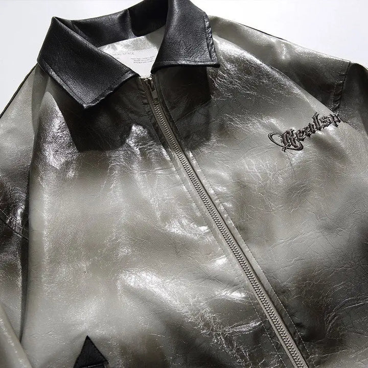 Y2k gradient turndown collar leather jacket for fashion-forward trends - jackets