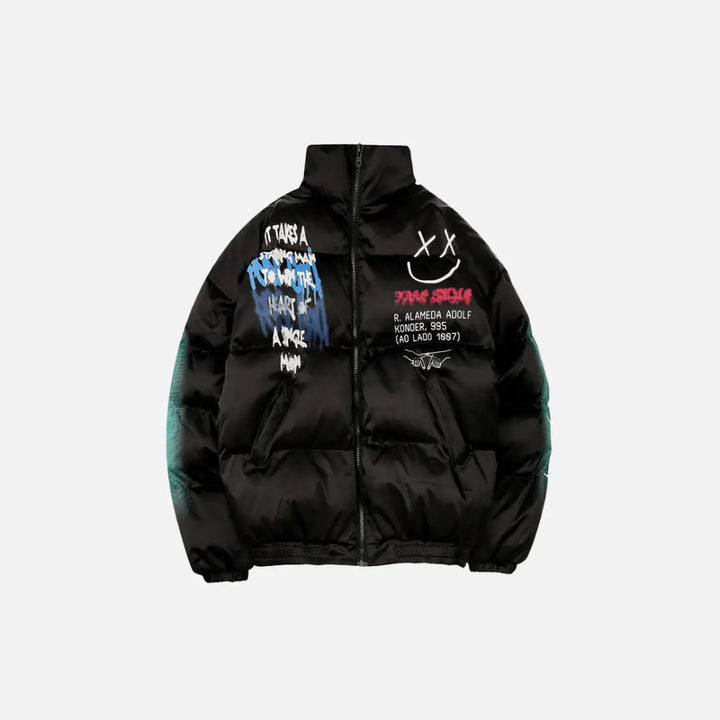 Graffiti y2k cotton quilted jacket for comfort and style - black / m - puffer jackets