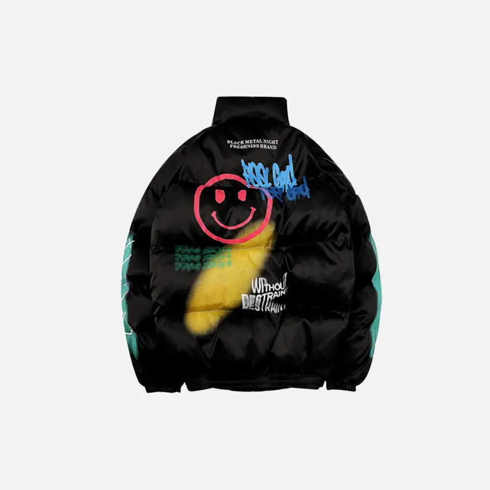Graffiti y2k cotton quilted jacket for comfort and style - puffer jackets