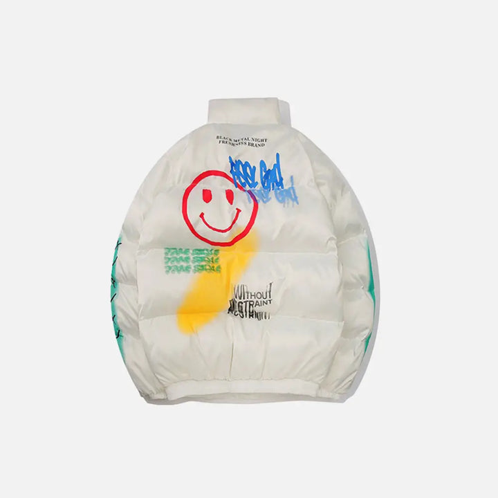 Graffiti y2k cotton quilted jacket for comfort and style - white / m - puffer jackets