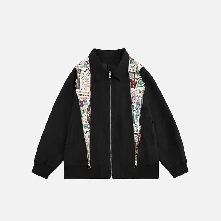 Oversized zip-up jacket for y2k fashion with graphic print rib sleeves - black / s - jackets