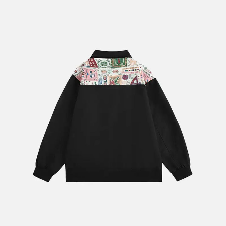 Oversized zip-up jacket for y2k fashion with graphic print rib sleeves - jackets
