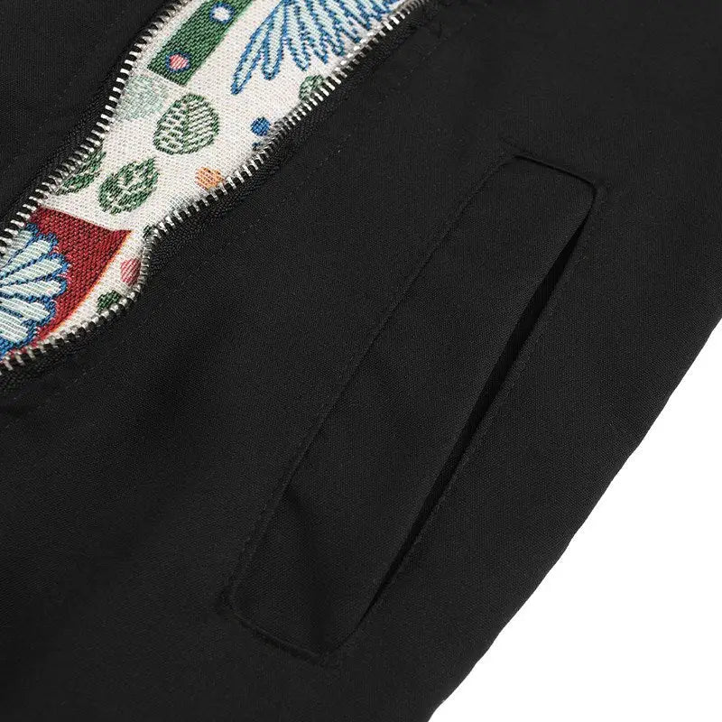 Oversized zip-up jacket for y2k fashion with graphic print rib sleeves - jackets