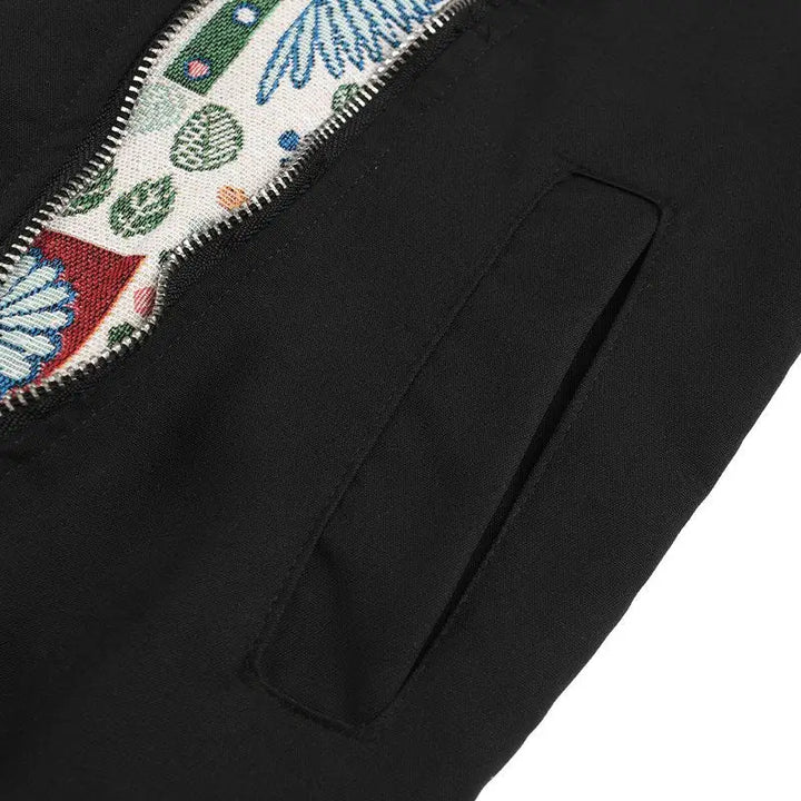 Oversized zip-up jacket for y2k fashion with graphic print rib sleeves - jackets