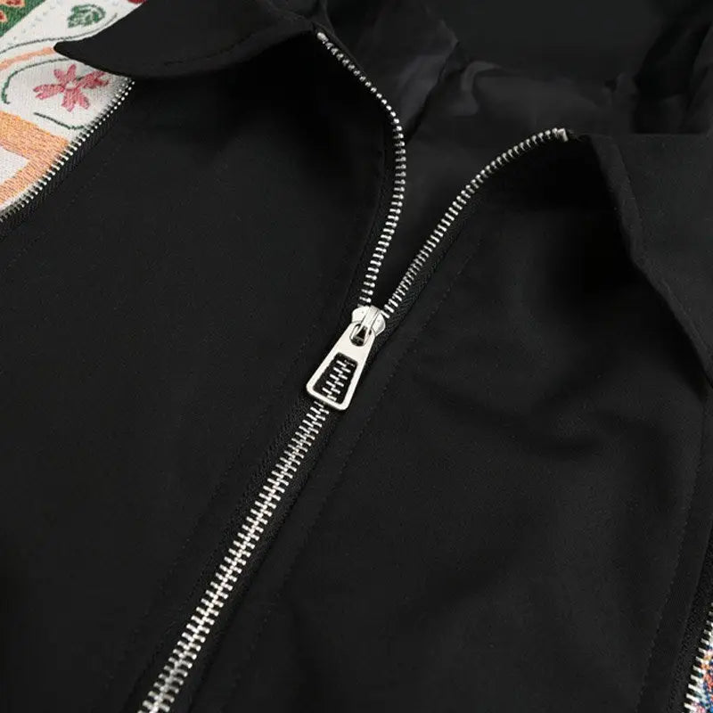 Oversized zip-up jacket for y2k fashion with graphic print rib sleeves - jackets